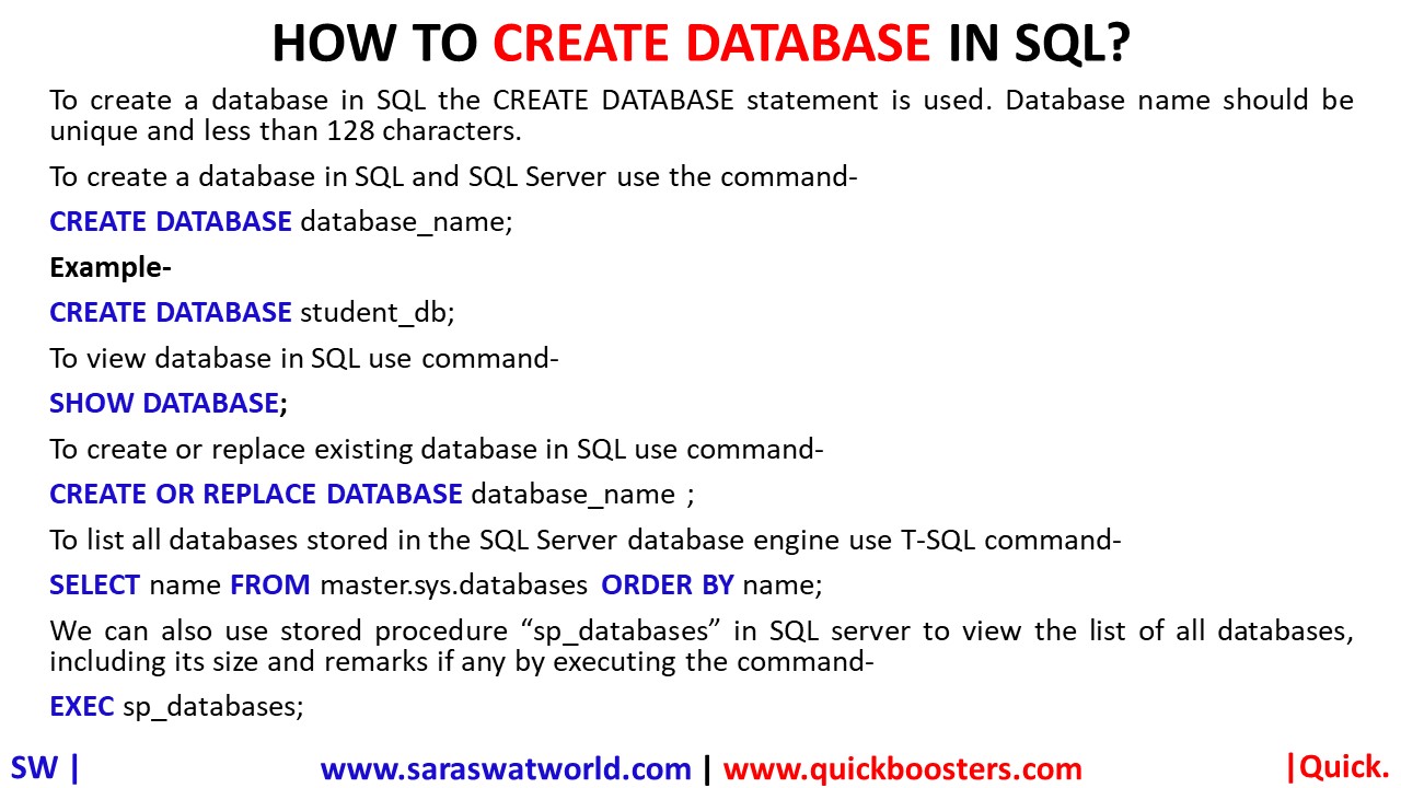HOW TO CREATE A DATABASE IN SQL?