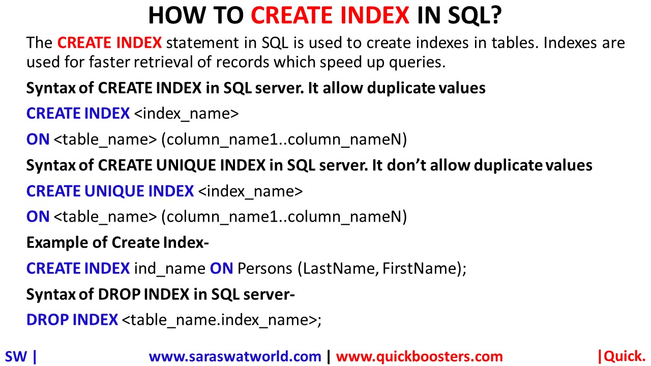 HOW TO CREATE INDEX IN SQL?