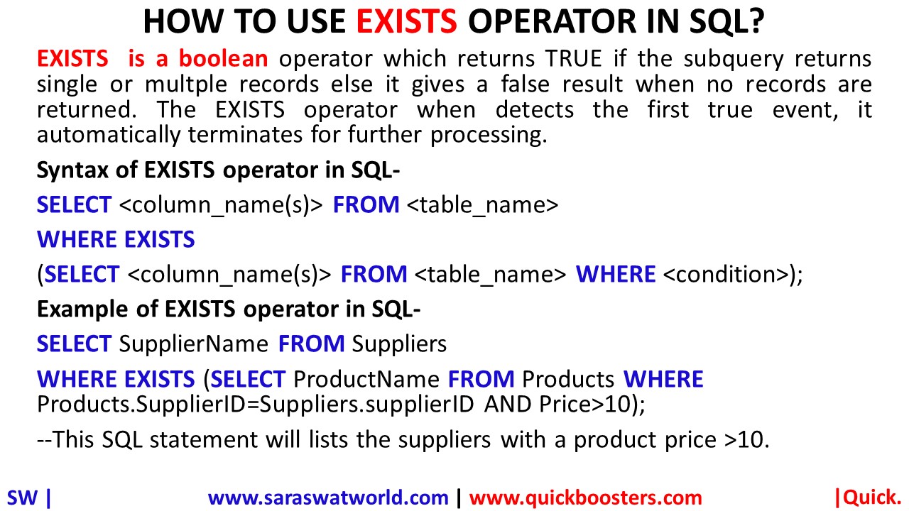 HOW TO USE EXISTS OPERATOR IN SQL?