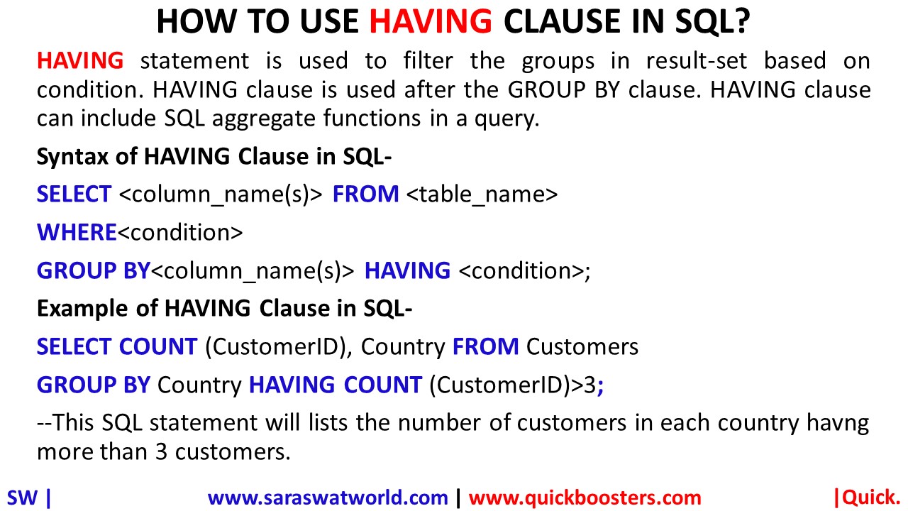 HOW TO USE HAVING CLAUSE IN SQL?