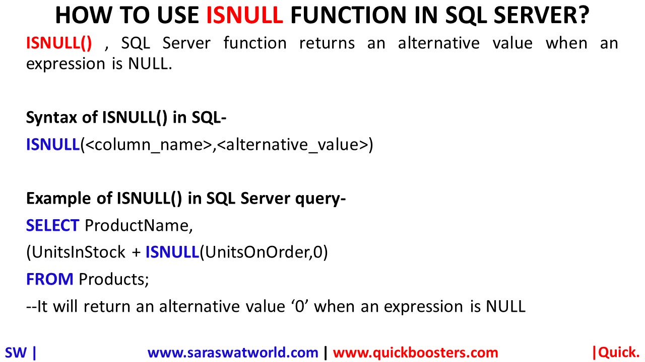 HOW TO USE ISNULL FUNCTION IN SQL SERVER?