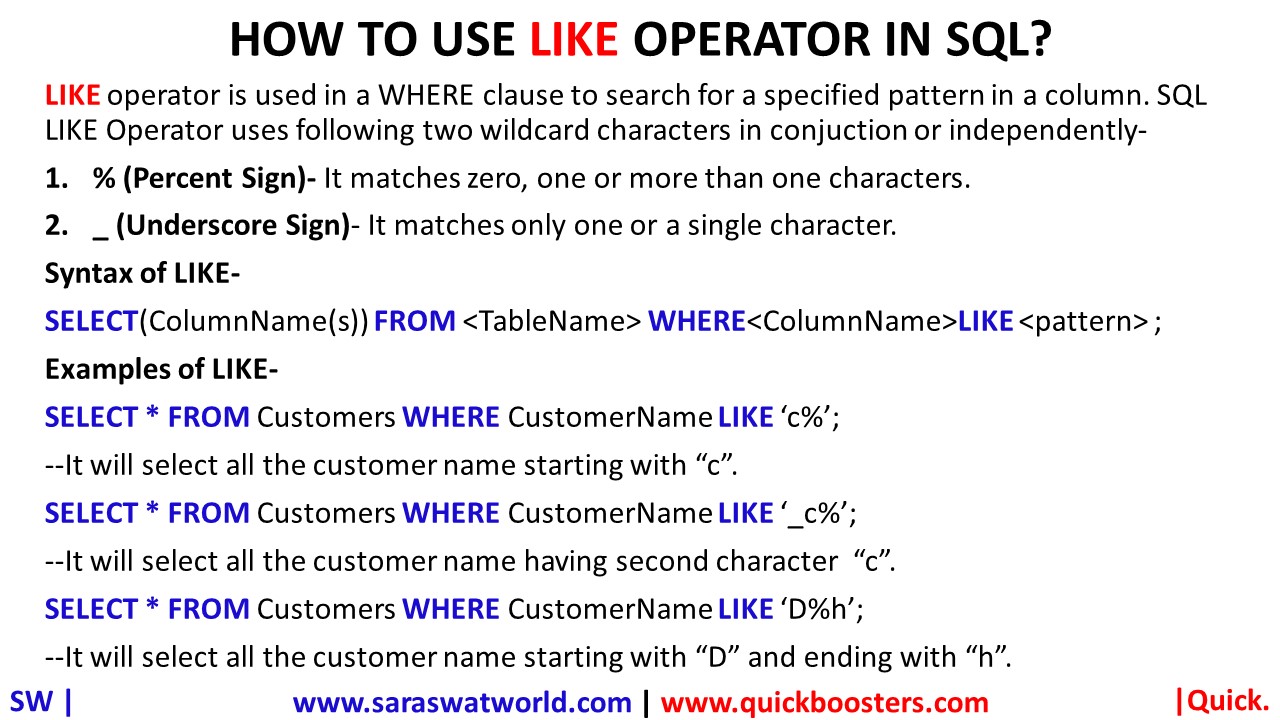 HOW TO USE LIKE OPERATOR IN SQL?