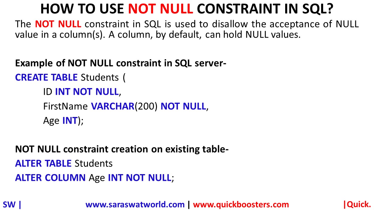 HOW TO USE NOT NULL CONSTRAINT IN SQL?