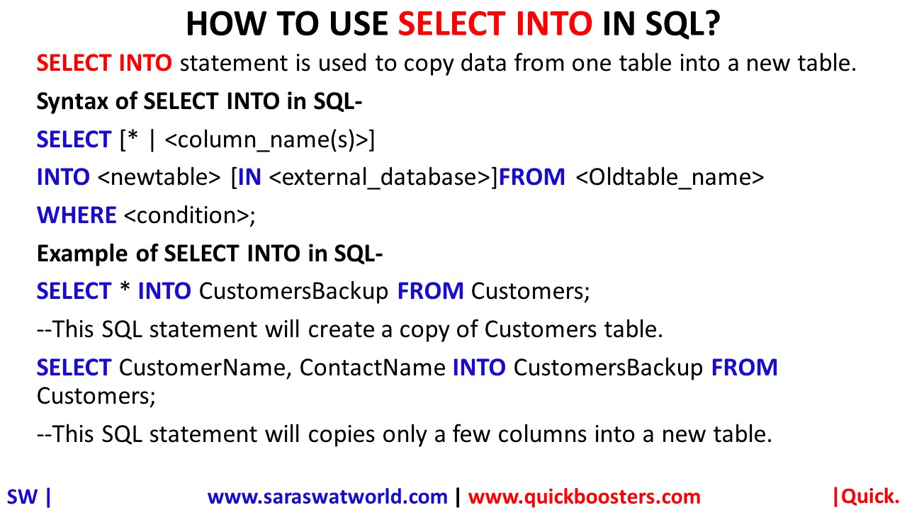 HOW TO USE SELECT INTO IN SQL?
