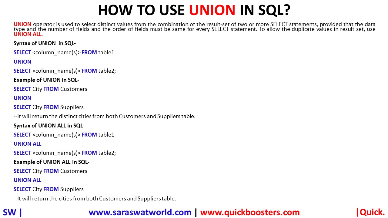 HOW TO USE UNION IN SQL?